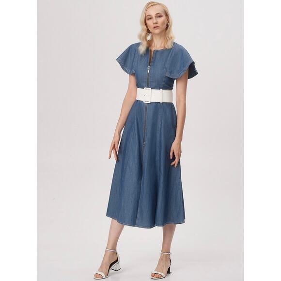 Camelot Chambray Wing Sleeve Denim-Style Dress Size Med Country Classic Midi - Picture 1 of 12